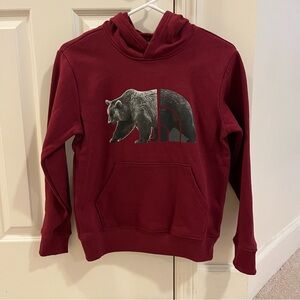 Boys North Face Maroon Hoodie with Bear Graphic
